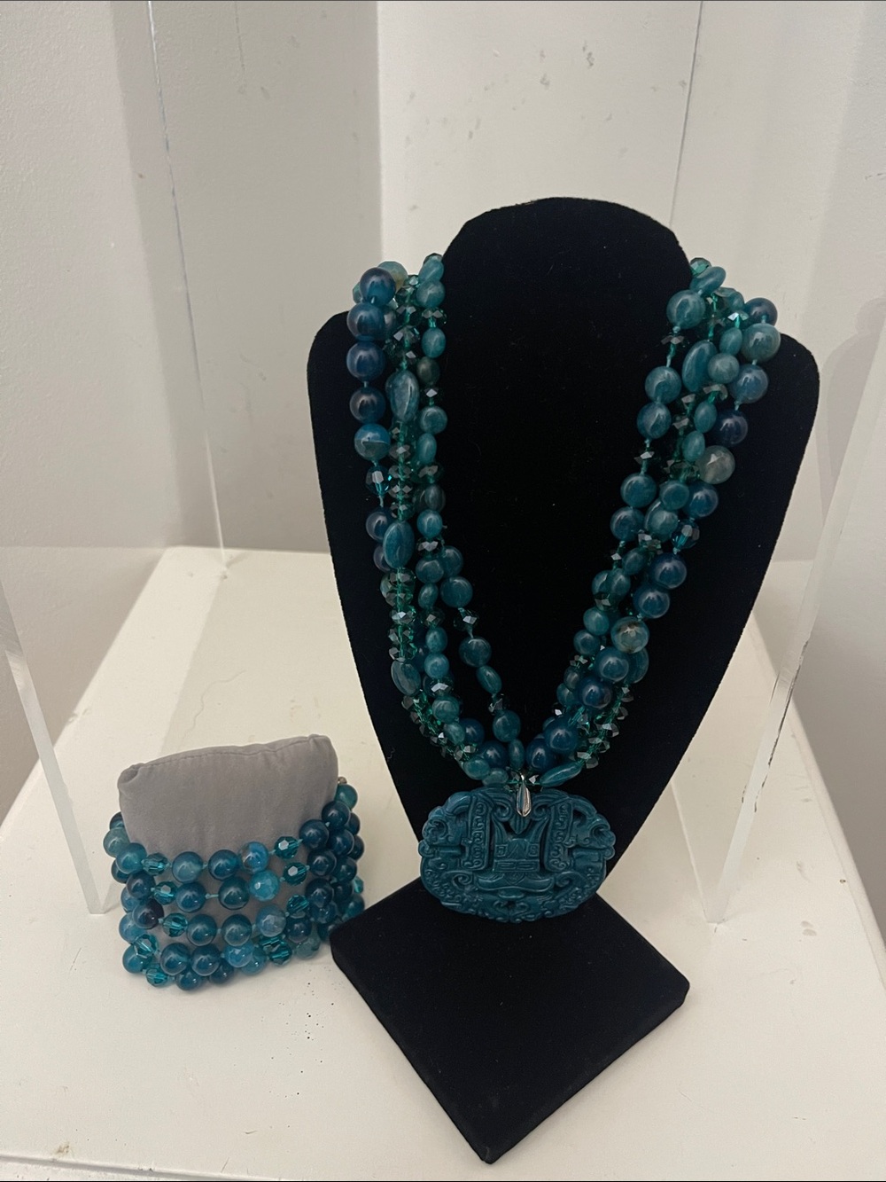 Teal Beaded Multi-Strand Necklace and Bracelet Set